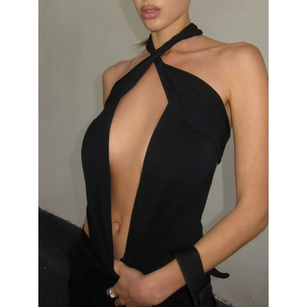 Zara Summer Cutout Off Shoulder Crisscross Halter Neck Solid Short Tank